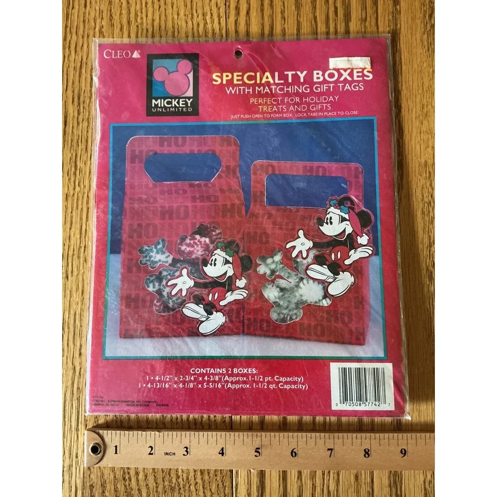 Vintage Mickey Mouse Christmas Gift Boxes Cleo Specialty Holiday Treat Tags 2pk